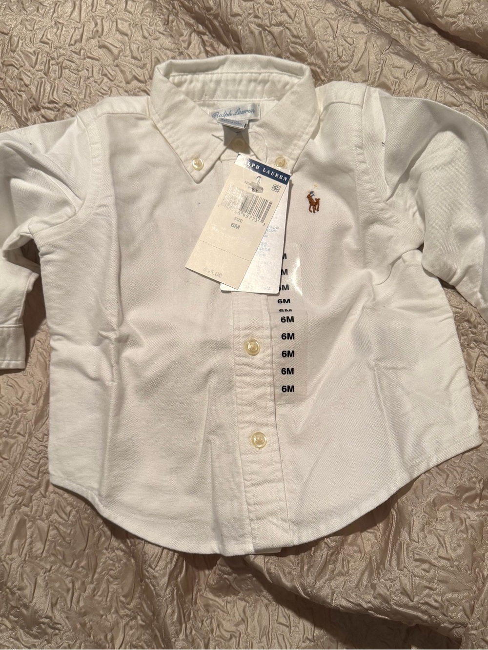 Ralph Lauren White Baby Button-Down Shirt with Pony Logo